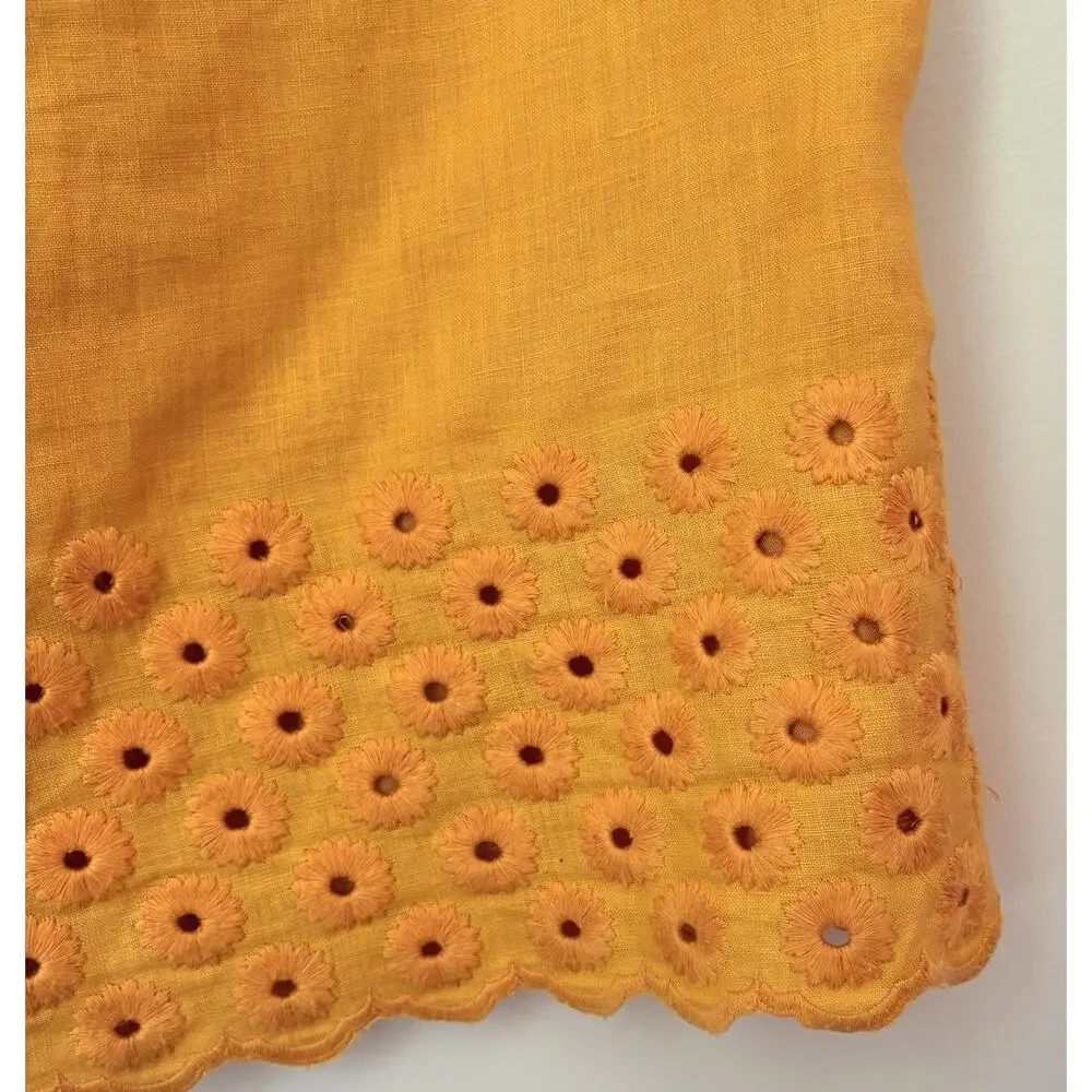 MICHAEL KORS Embroidered Floral Eyelet Linen Skirt | Size 14 Yellow Lined Boho